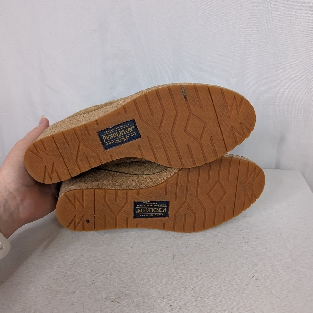 Pendleton Arago Suede Leather Cork Wedge Ankle Booties Boots - Picture 8 of 8